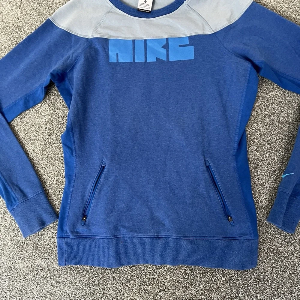 Nike Dri-FIT Sweatshirt Blue Crewneck Pullover Zipper Pockets Womens L